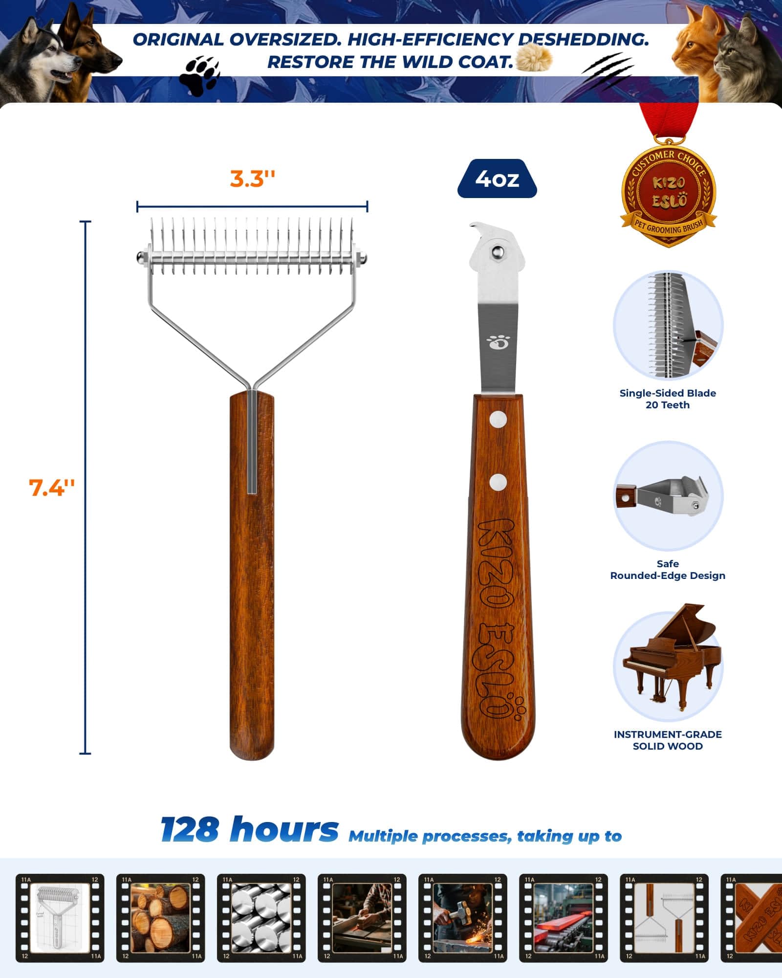 KIZO ESLO dog brush rounded-tooth safety feature aids scratch-free grooming