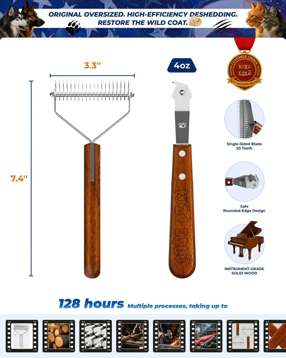 KIZO ESLO dog brush rounded-tooth safety feature aids scratch-free grooming