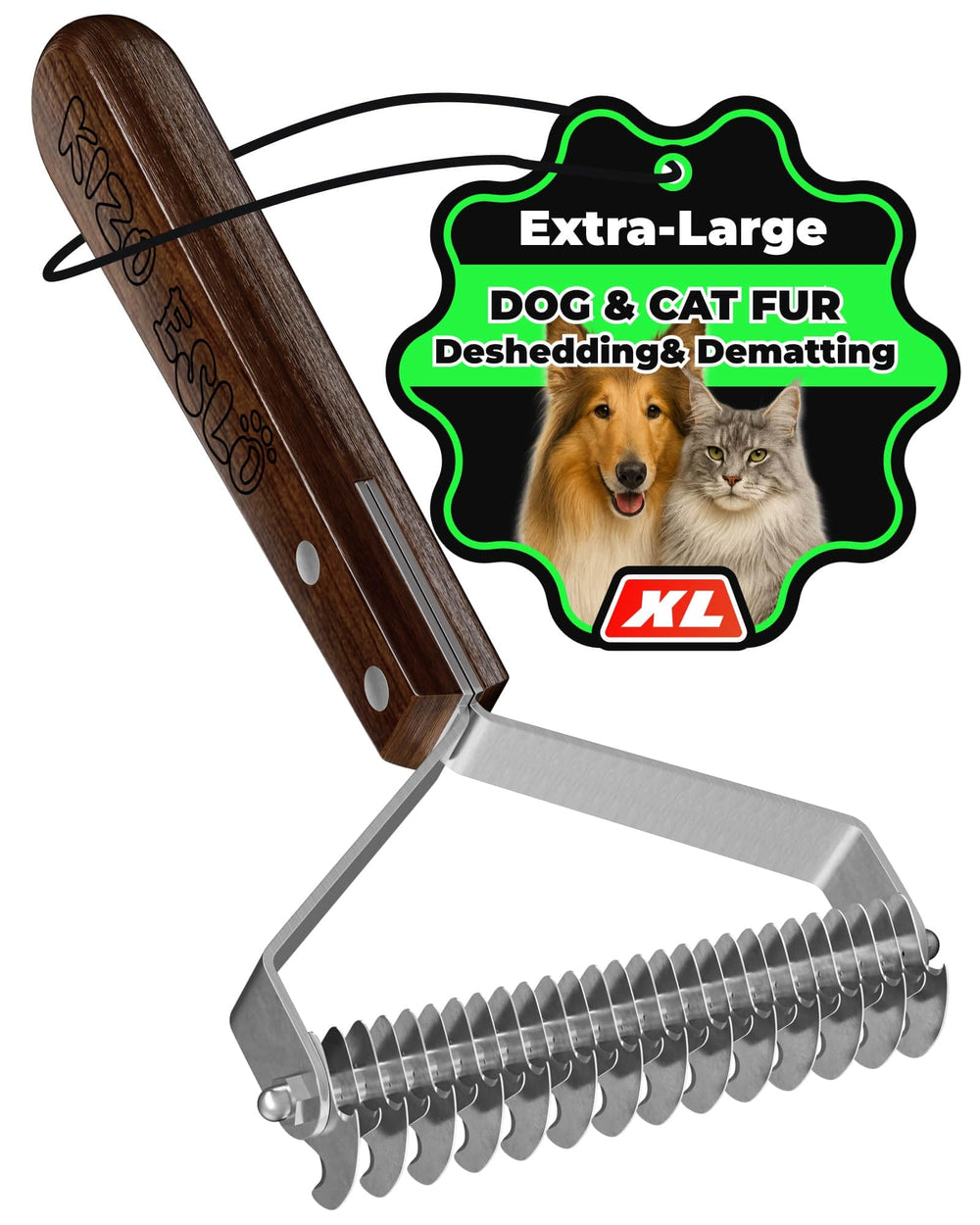 KIZO ESLO walnut-handle undercoat rake main view with ergonomic grip for comfortable grooming