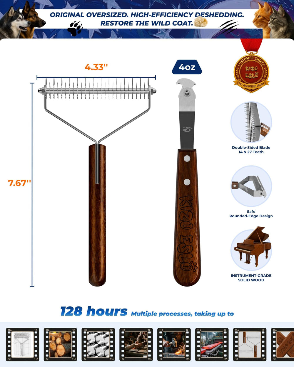 KIZO ESLO shedding-focused grooming session with this double-sided tool