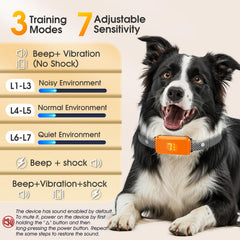 KJKZO AI-smart bark collar technology diagram highlights dual-sensor accuracy