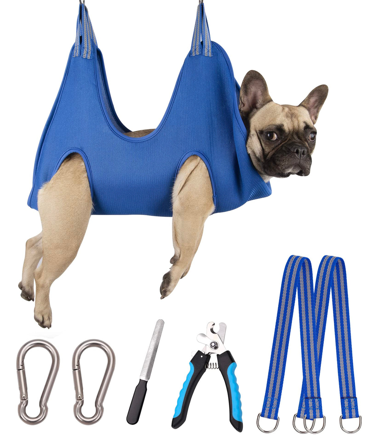 Kkiimatt 10-in-1 grooming hammock harness front view for calm nail trimming