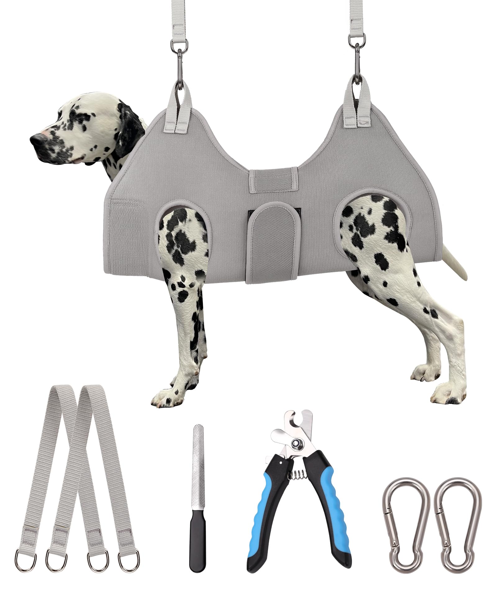 Kkiimatt dog grooming hammock with thick neck-support for gentler nail trims.