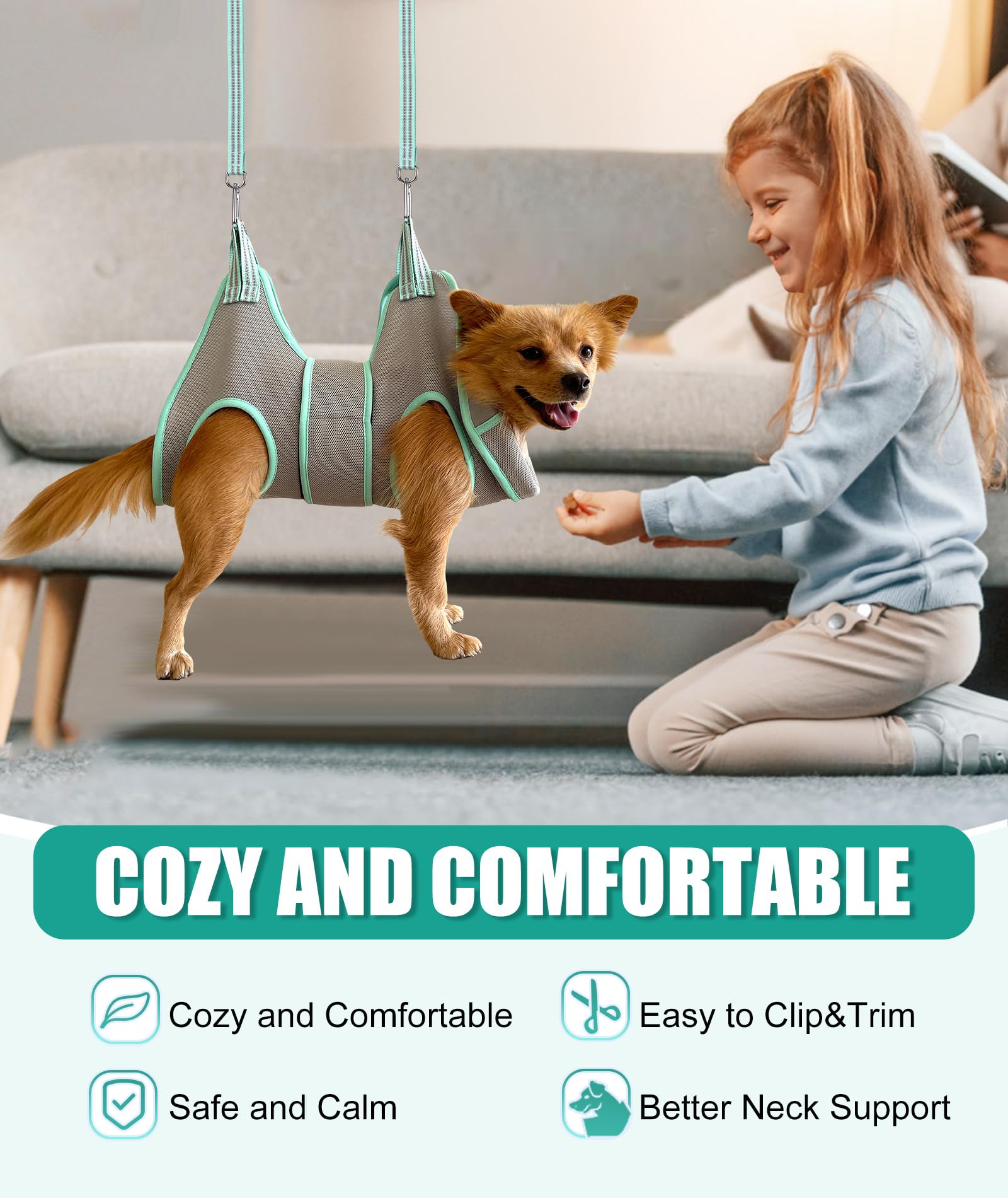 Kkiimatt dog grooming hammock wide-strap ensures secure restraint and escape prevention.