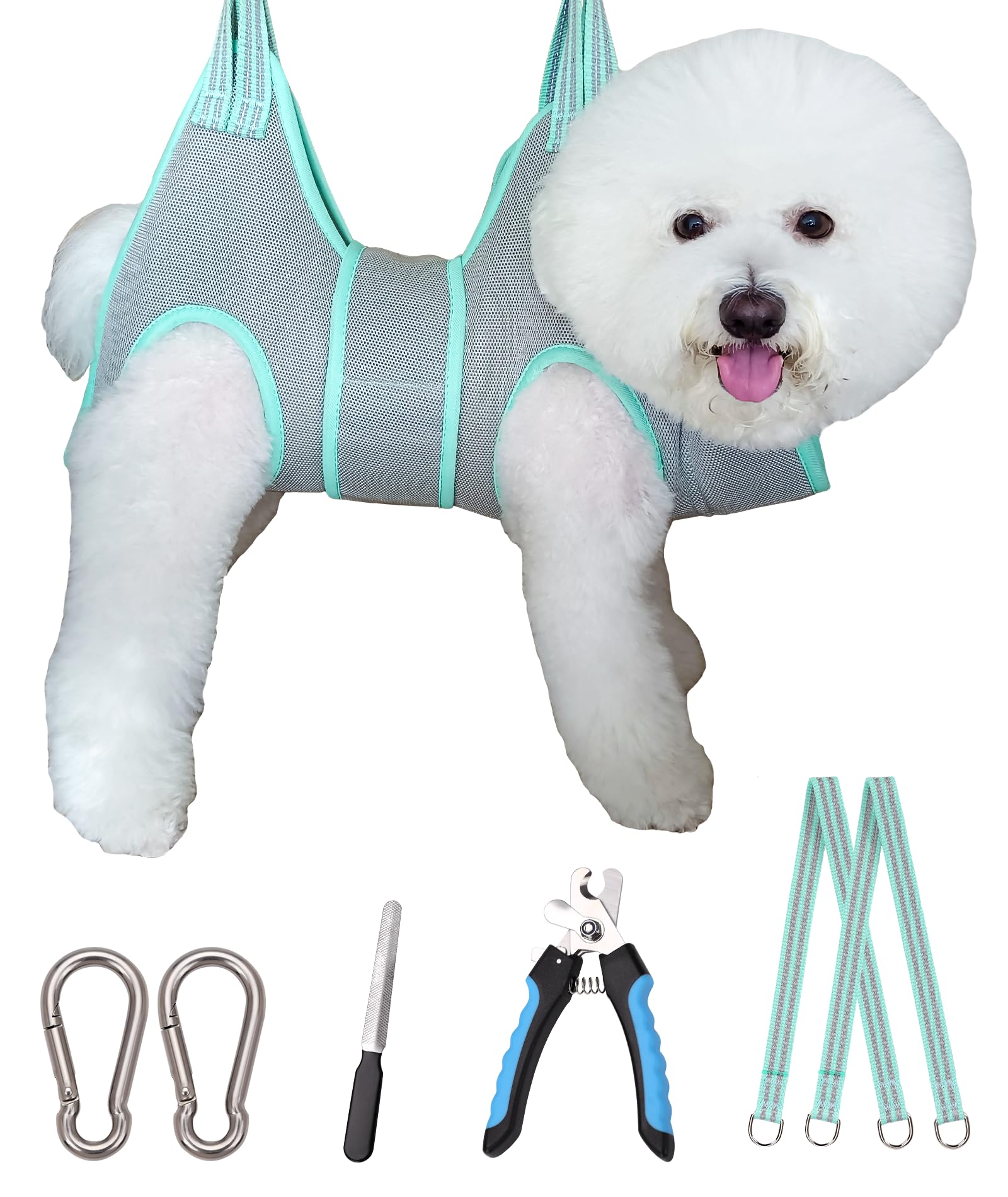 Kkiimatt dog hammock neck-support close-up enabling comfortable grooming sessions