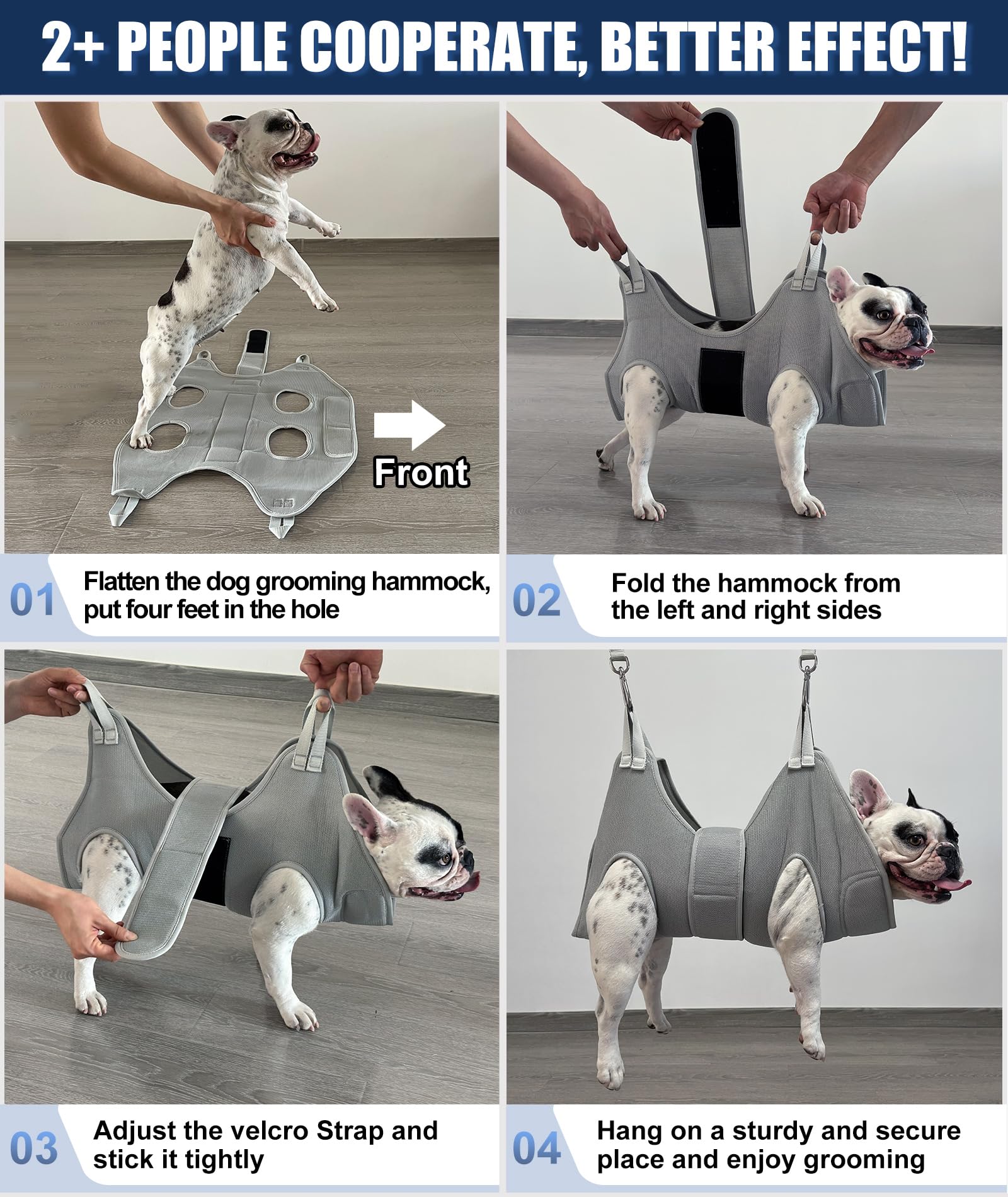 Kkiimatt XXL dog hammock with size chart for extra-large dogs.