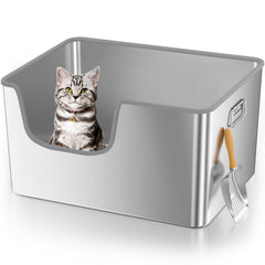 Klarana 40L XXL stainless steel litter box, front-entry view with ample space for big cats