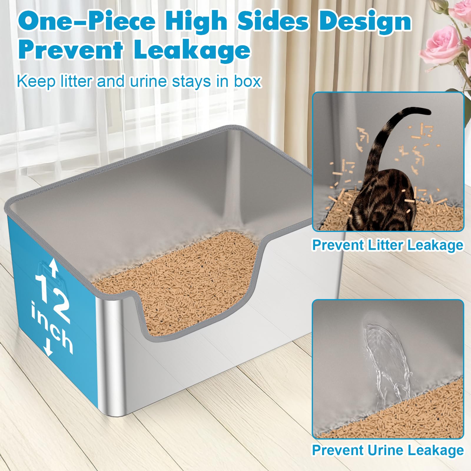 Klarana high-sided 12-inch litter box contains litter effectively