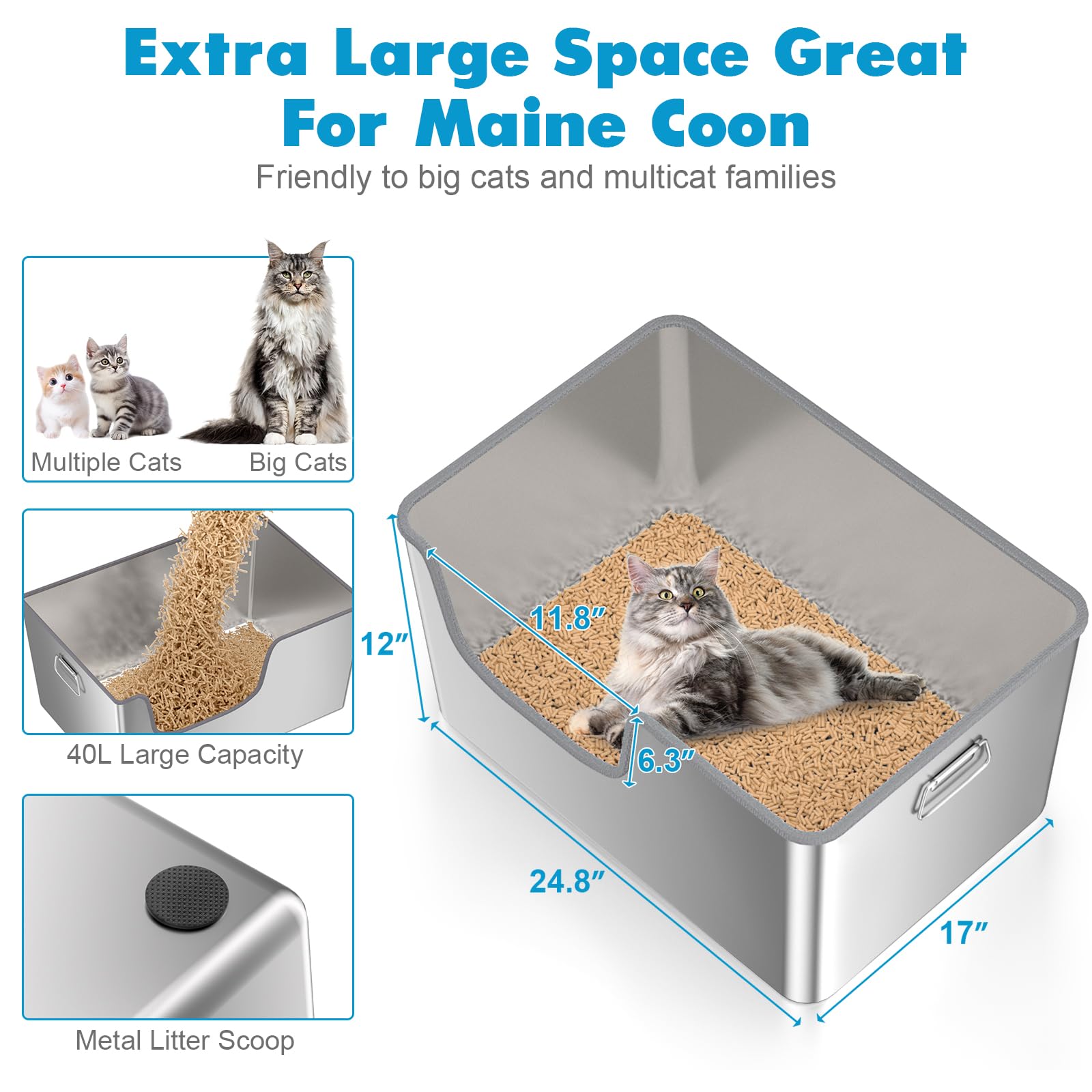 Klarana litter box with portable handles and rubber-edged rim for safety