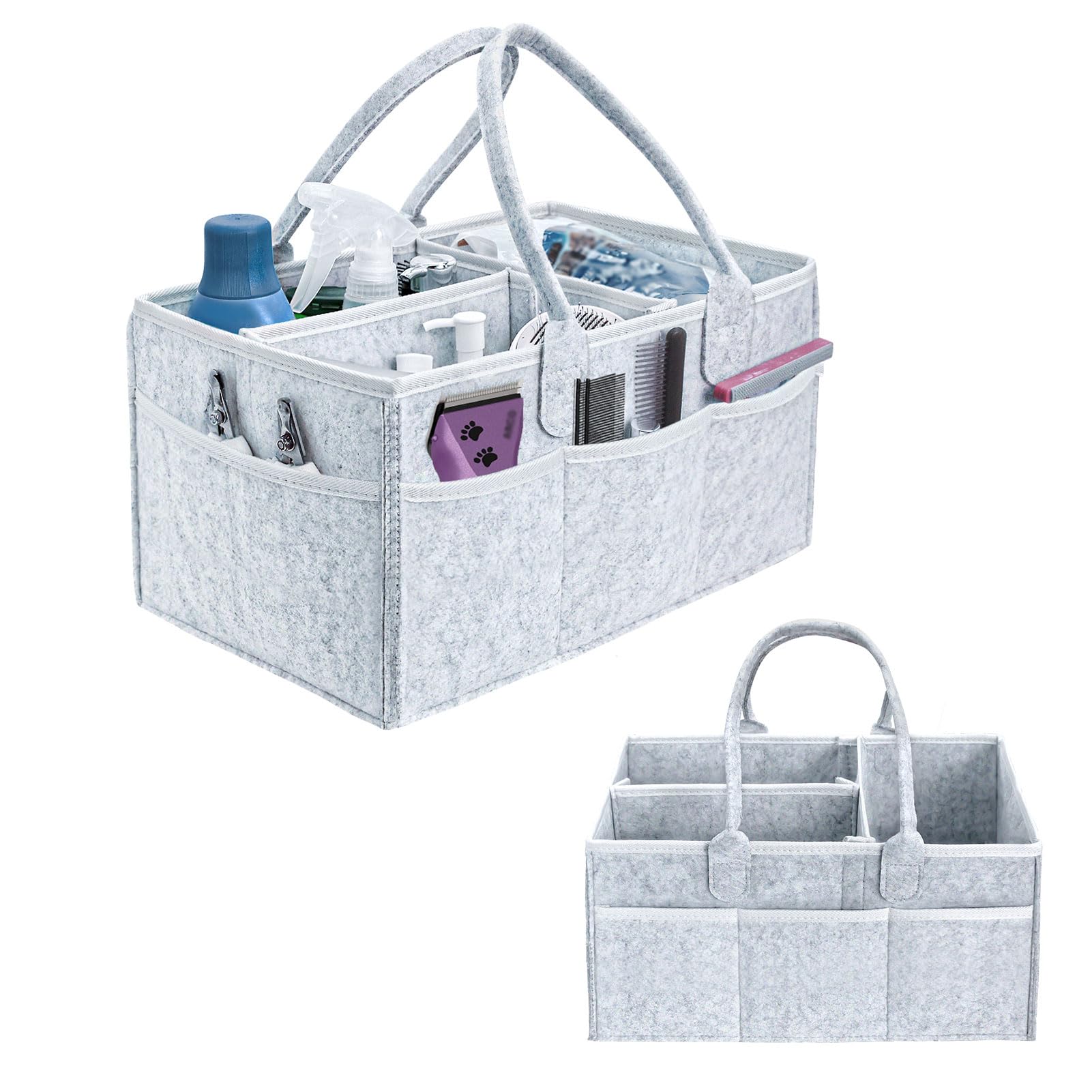 klawdsky pet grooming tote bag front view showing spacious storage for shampoos and brushes