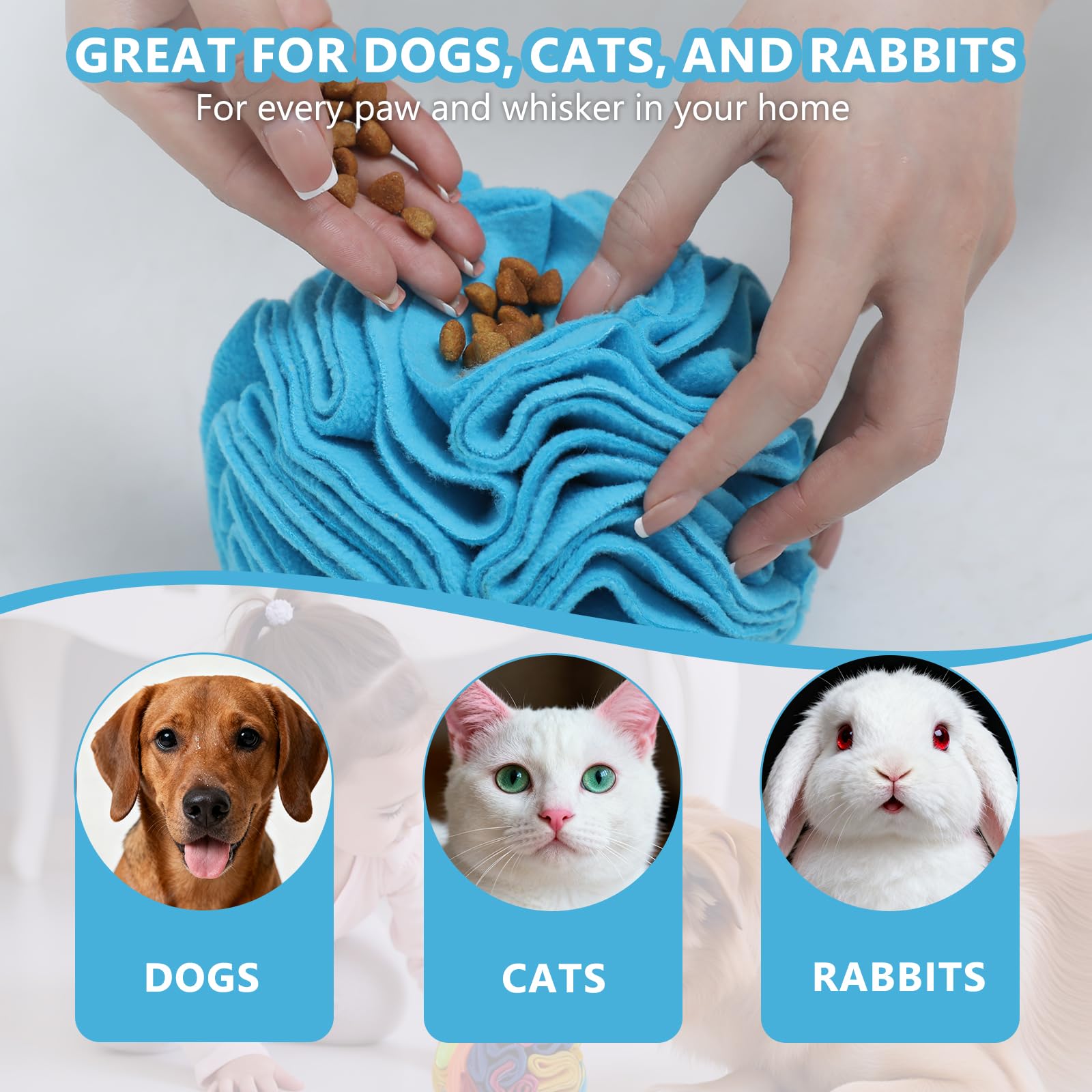 kmirepa Blue Snuffle Ball dog sniffing for indoor enrichment and calm focus