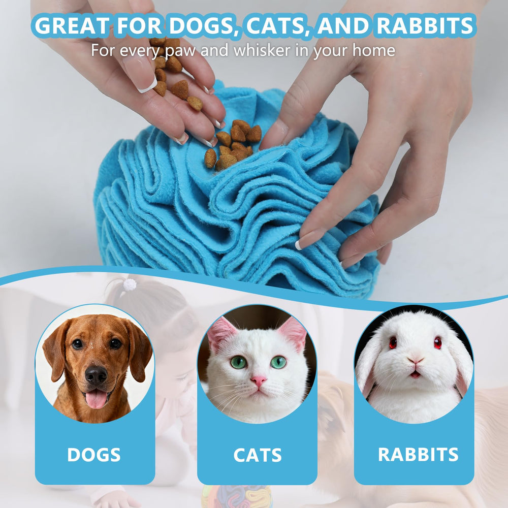 kmirepa Blue Snuffle Ball dog sniffing for indoor enrichment and calm focus