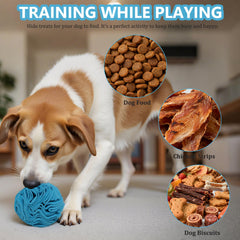 kmirepa Blue Snuffle Ball in action engages dogs with a mental enrichment challenge