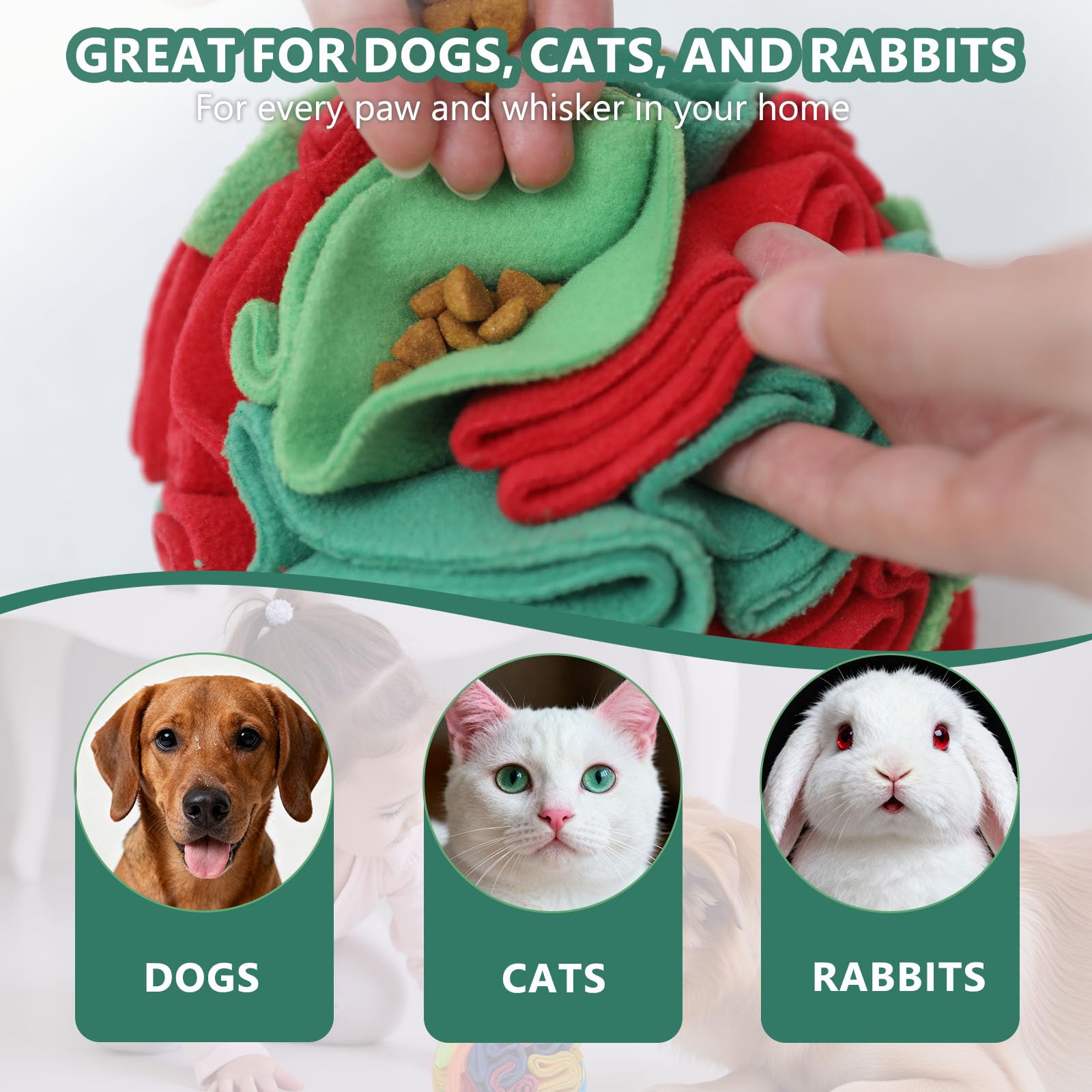 kmirepa snuffle-ball soft-fabric close-up emphasizing durability and reinforced stitching.