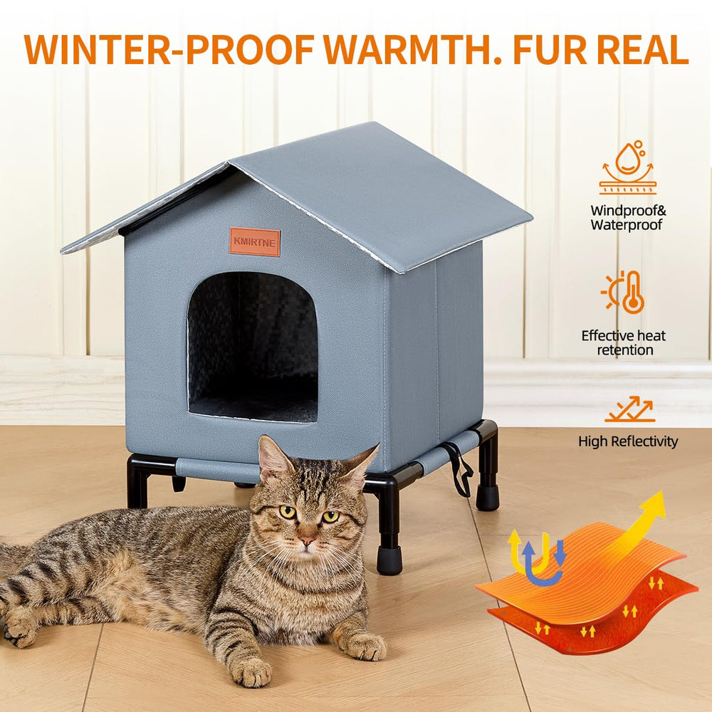 KMIRTNE elevated cat house base demonstrates stable, dry resting area.
