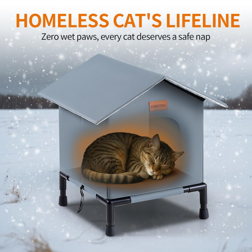 KMIRTNE weatherproof cat house roof closeup highlights waterproof protection in rain.
