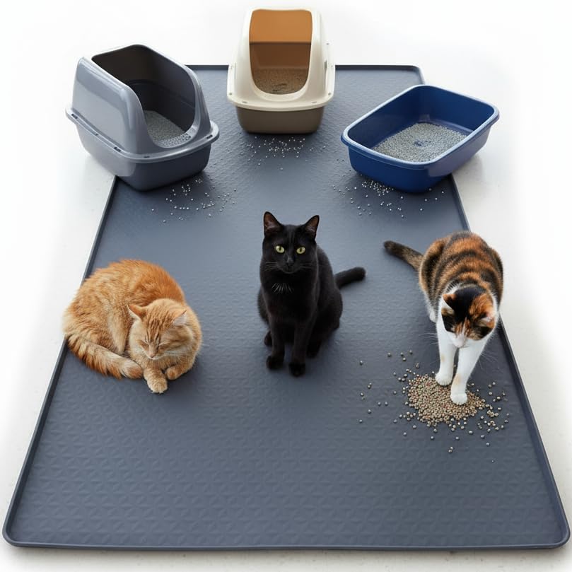 Kmiyivi extra-large cat litter mat coverage protects floors from scattered litter.
