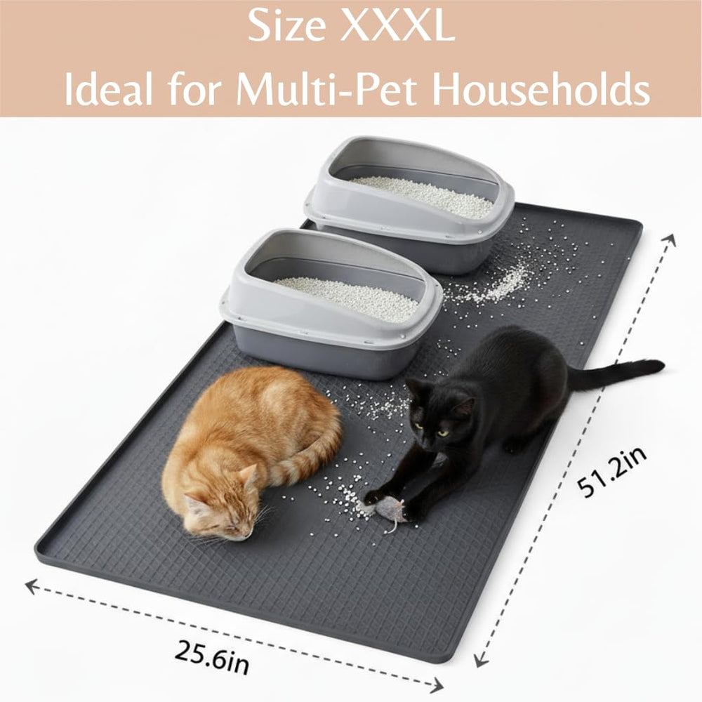 Kmiyivi raised lip waterproof silicone mat traps litter and moisture to keep floors dry.