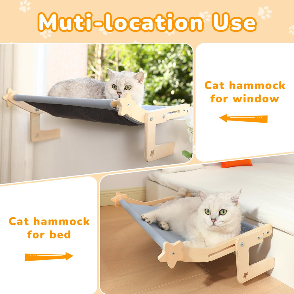 Kmjuix cat-window-perch-no-drilling shows adjustable fit for windows and heights