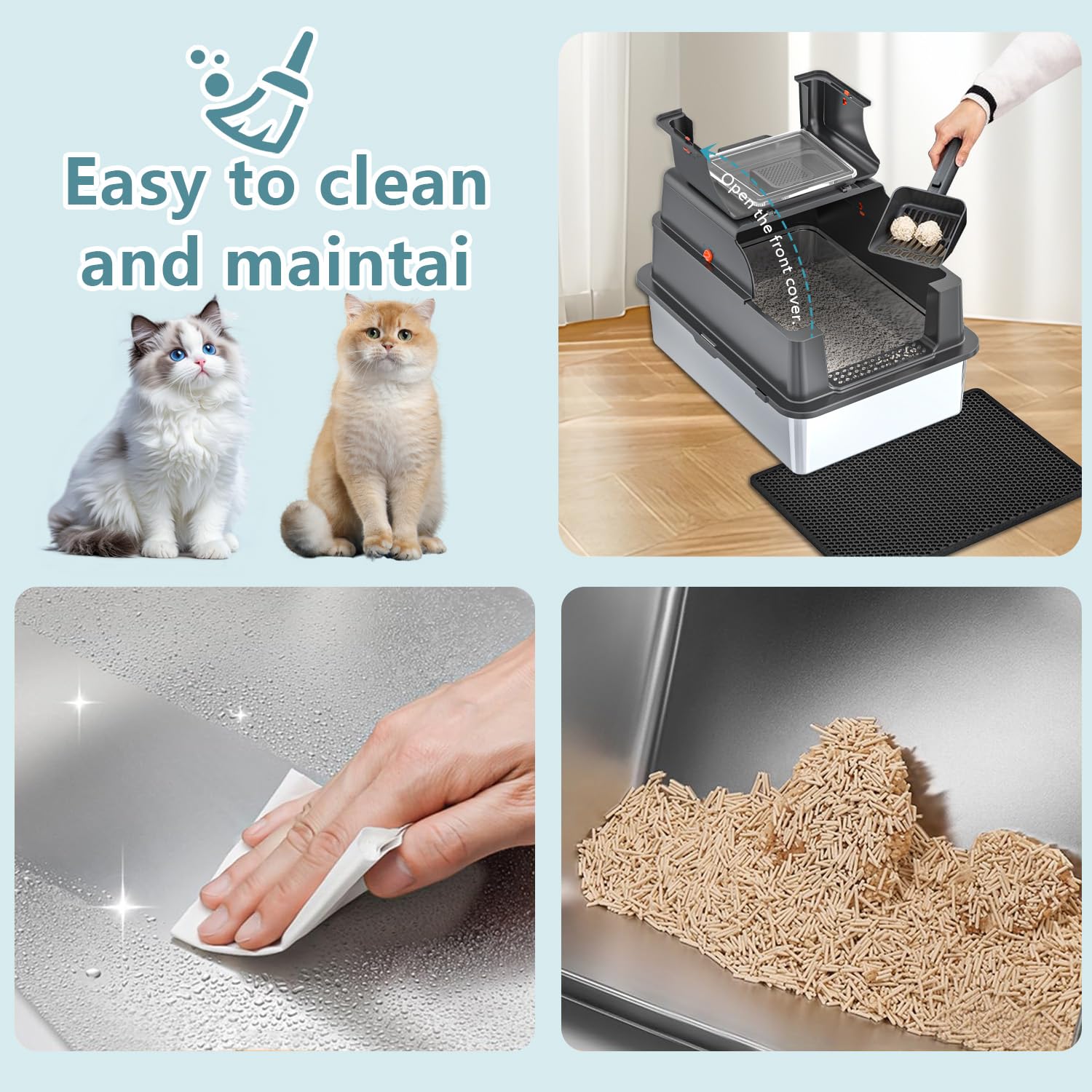 KMNSUN XXXL leak-proof walls prevent litter scatter during use.