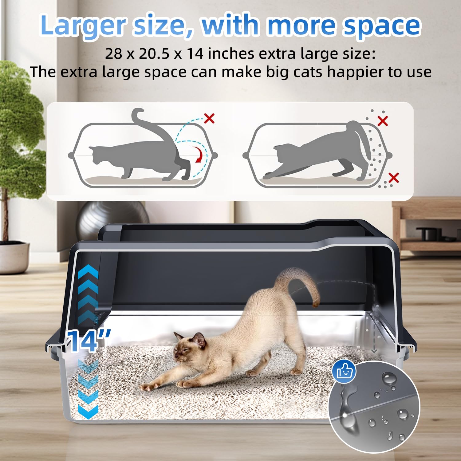 KMNSUN XXXL litter box open interior shows ample space for large cats.