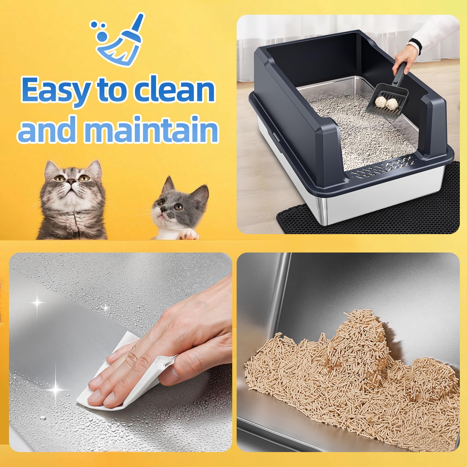 KMNSUN XXXL litter box side view demonstrates 14-inch high walls to reduce leakage.