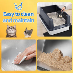 KMNSUN XXXL litter box side view demonstrates 14-inch high walls to reduce leakage.