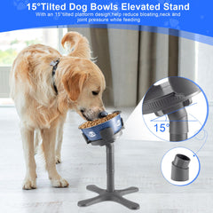 KMXASP elevated stand showing three height levels for growing dogs.