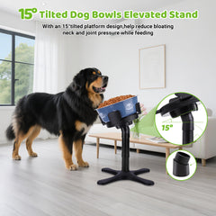 KMXASP adjustable-width dog bowl stand fits bowls of various shapes and sizes.