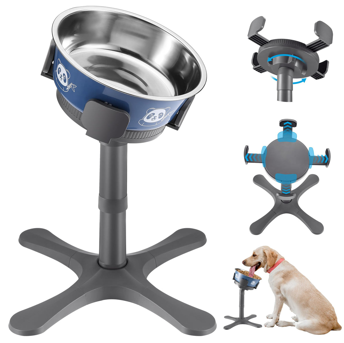 KMXASP elevated dog bowl stand with tilted platform supports comfortable feeding