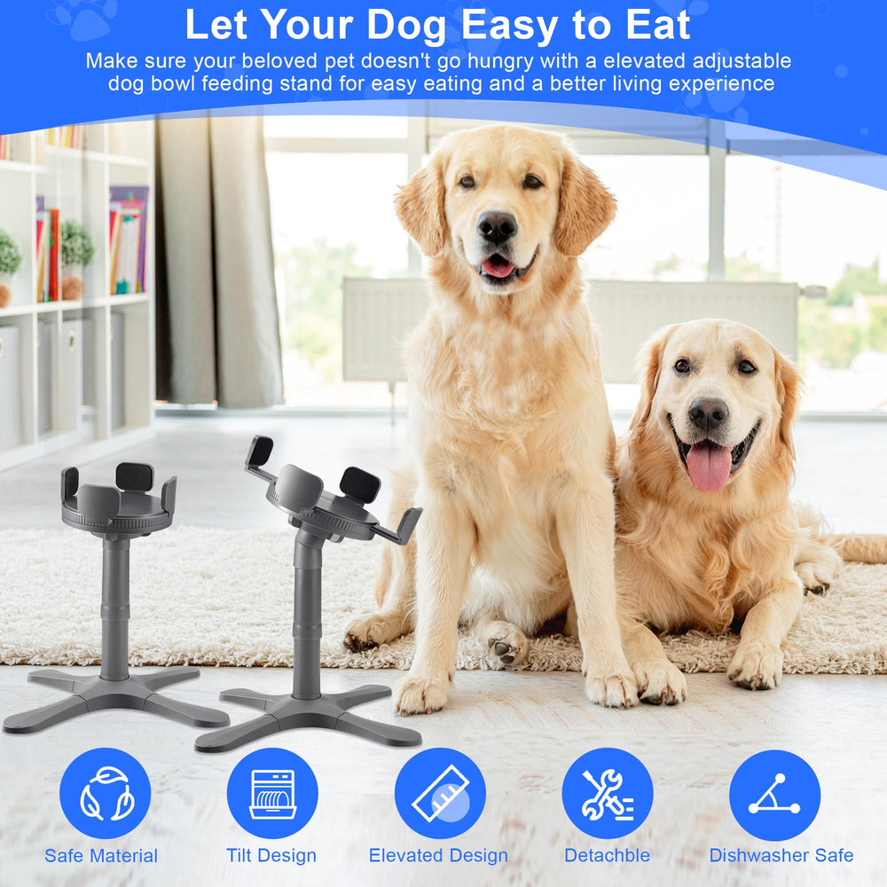 KMXASP multi-use dog bowl stand shown with different bowls.