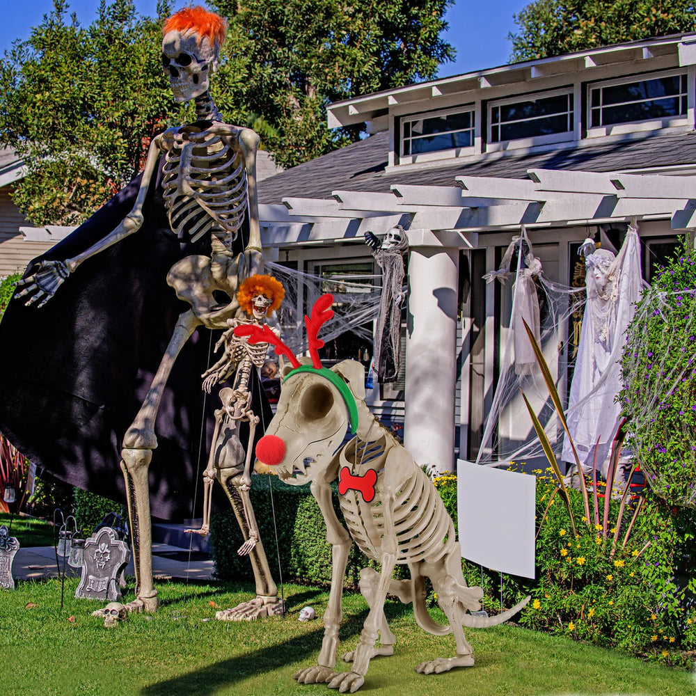 Knitgrip 7ft skeleton dog outdoor display proves highly visible from the street.