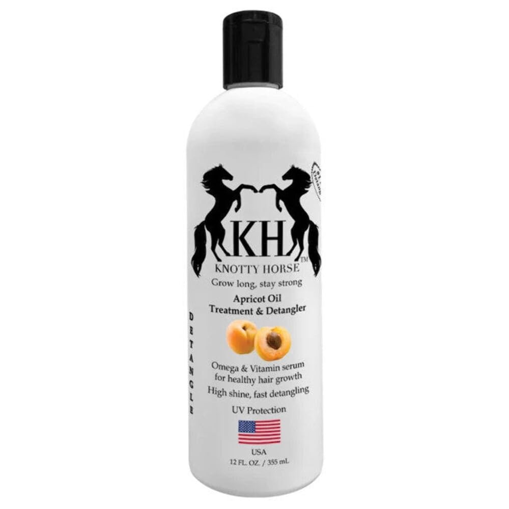 Knotty Horse Apricot Oil Detangler bottle delivers quick detangling and lightweight conditioning