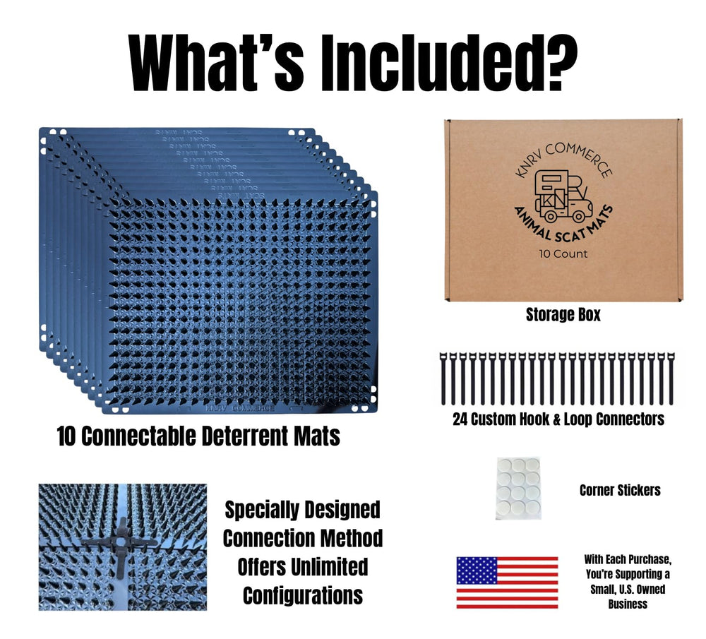 KNRV Commerce 10-pack scat mats displayed in packaging for easy storage and setup.