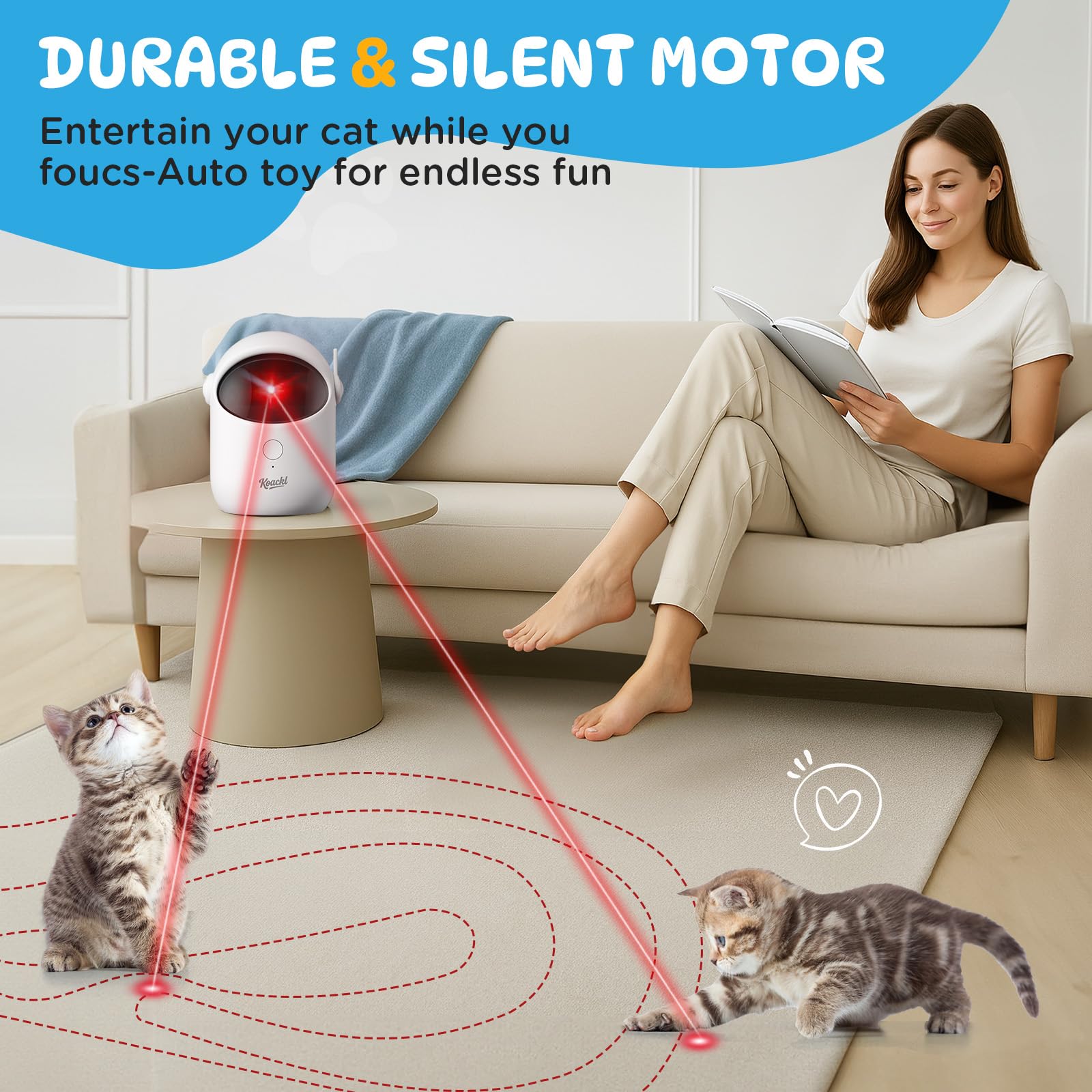 Koackl cat toy timer feature supports structured, convenient sessions for pets and busy owners.