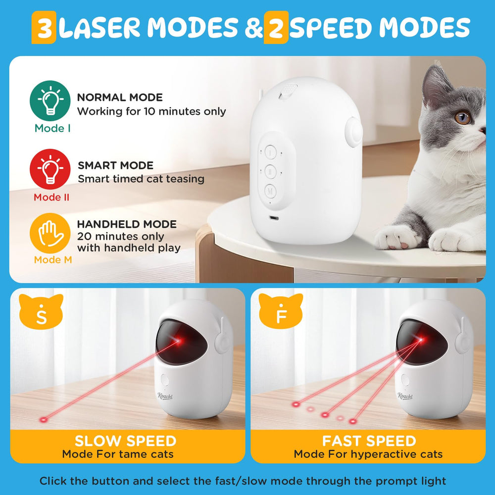 Koackl cat toy speed-modes display offers fast and slow options for varied activity.