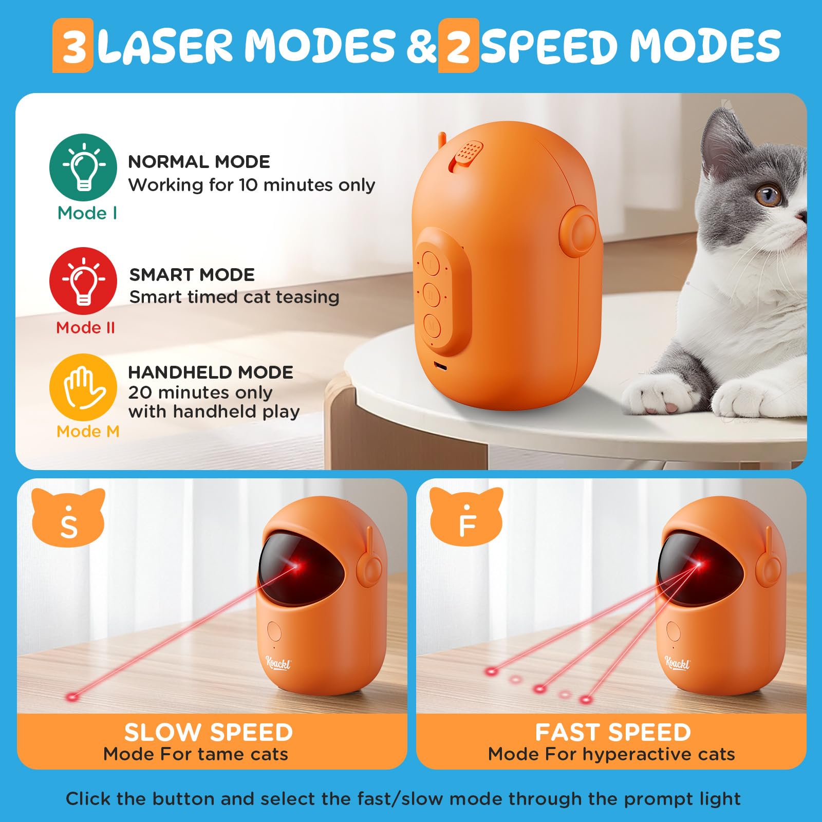 Koackl rechargeable cat toy with USB-C charging for easy power-ups