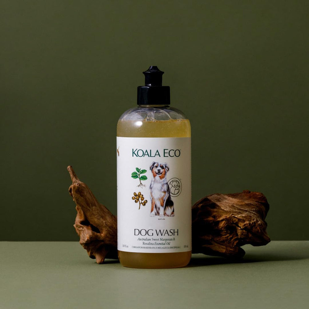 Koala Eco Dog Cleaner being applied to a wet coat for a thorough, scent-fresh wash