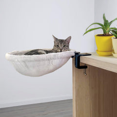 Kobuddy durable ergonomic cat desk bed mounted on a desk for nearby feline companionship.