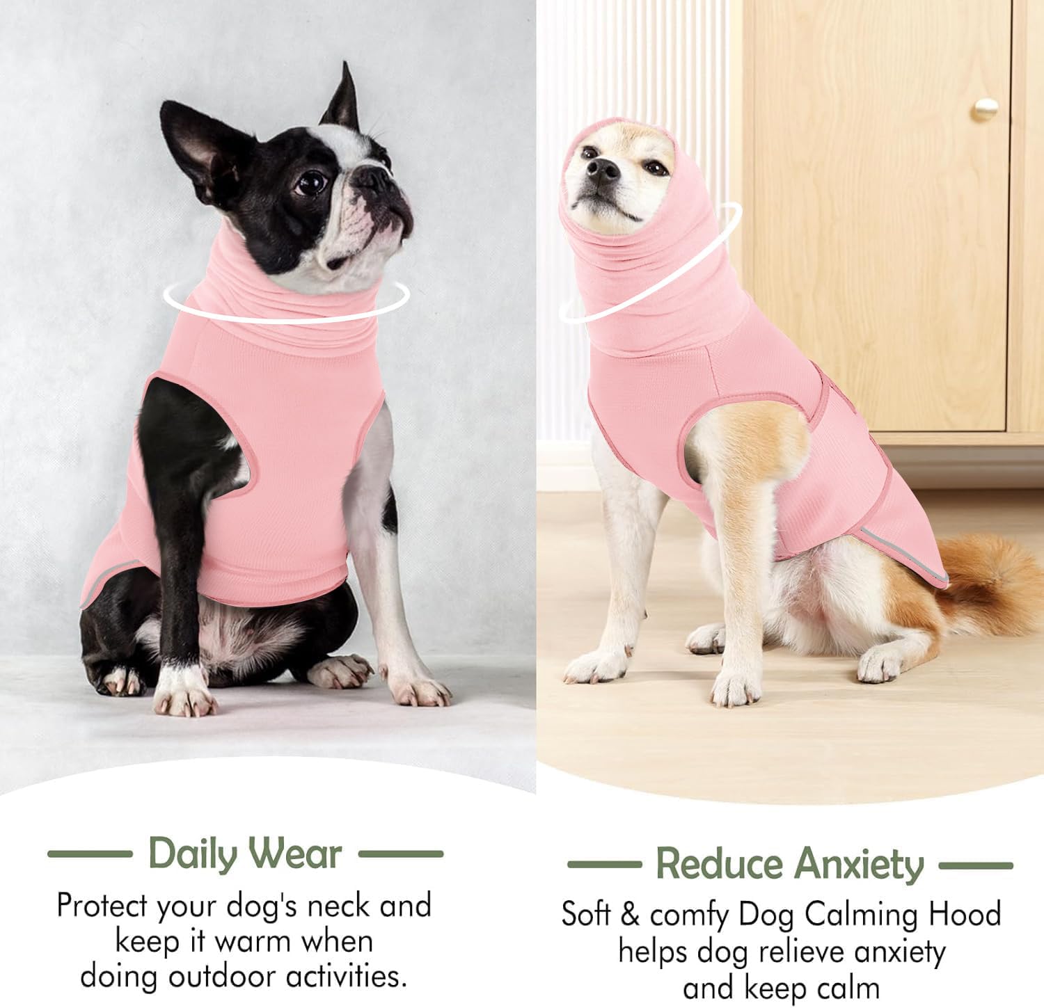 KOESON dog calming hoodie pink adjustable Velcro straps ensure easy on-off.