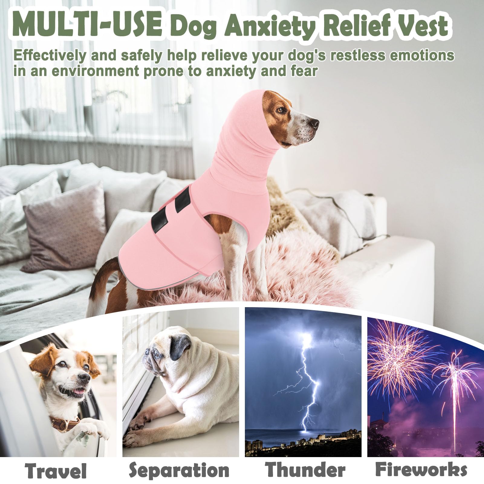 KOESON dog calming hoodie pink back reflective strip enhances nighttime safety.