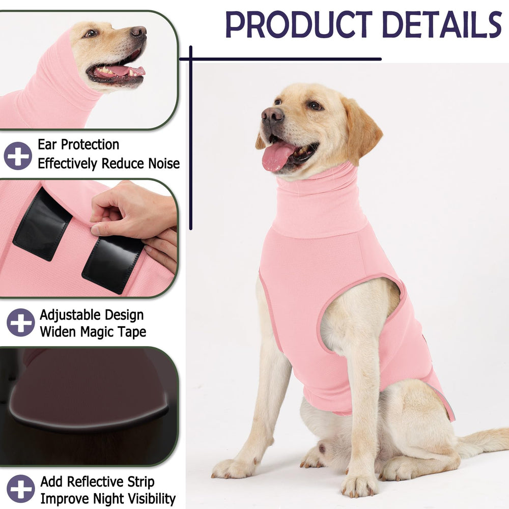 KOESON dog calming hoodie pink ears wrap provides cozy ear comfort.