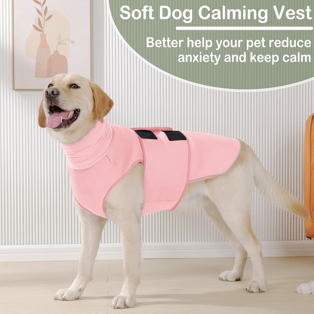 KOESON dog calming hoodie pink worn during a walk demonstrates secure snug fit.
