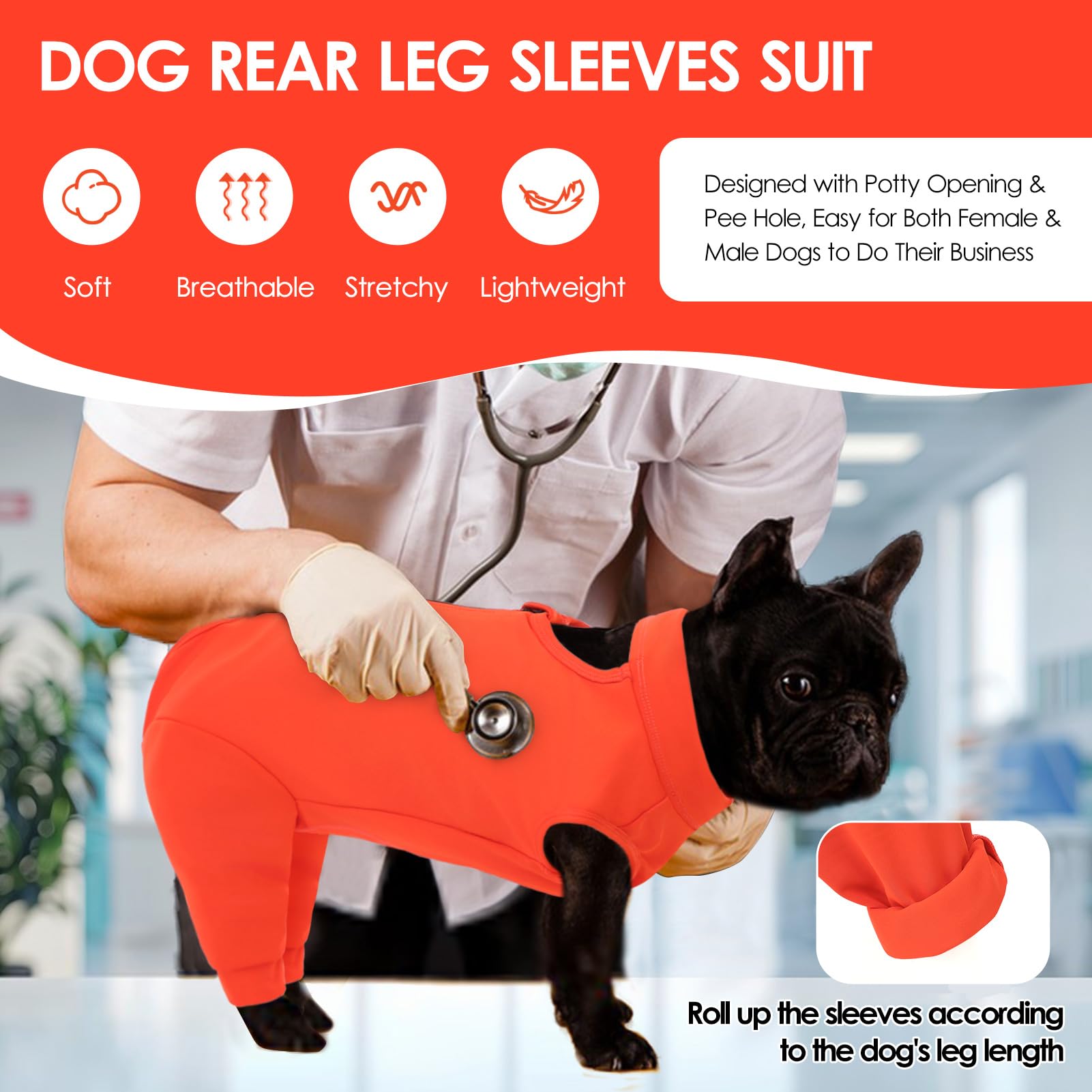 KOESON dog recovery suit breathable fabric keeps dogs cool and comfortable after surgery.