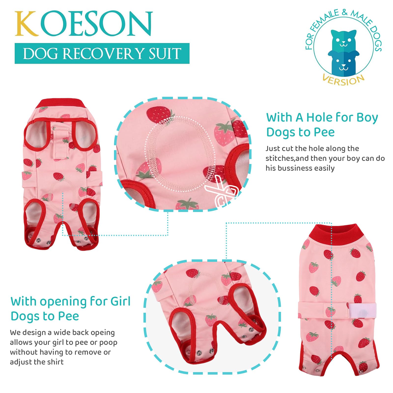 KOESON recovery-suit full-body design highlights abdominal wound coverage for comfort.