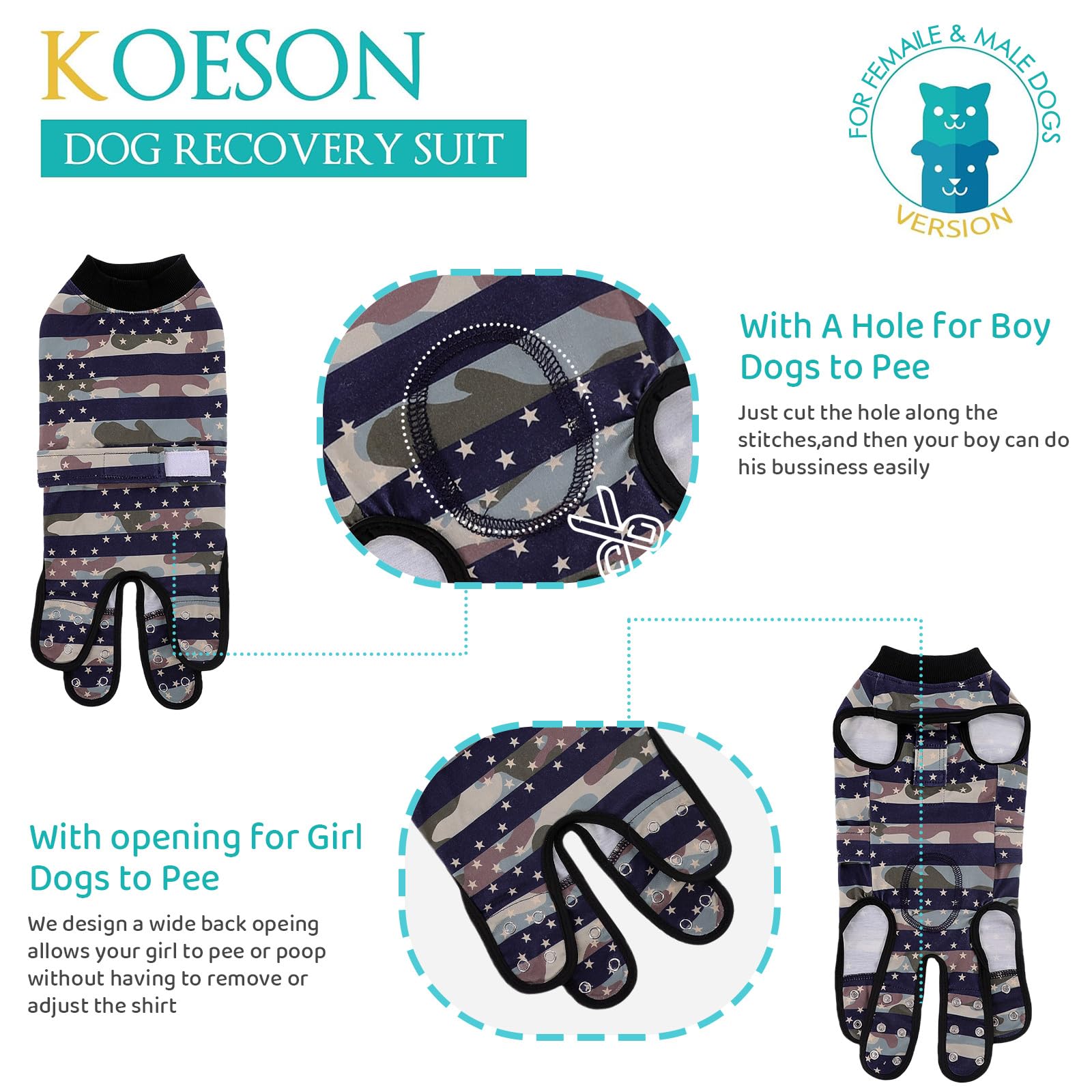 KOESON Recovery Suit with snaps for easy on and off.