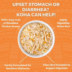 KOHA Bland Diet wet food texture with chicken chunks and rice supports easy digestion.