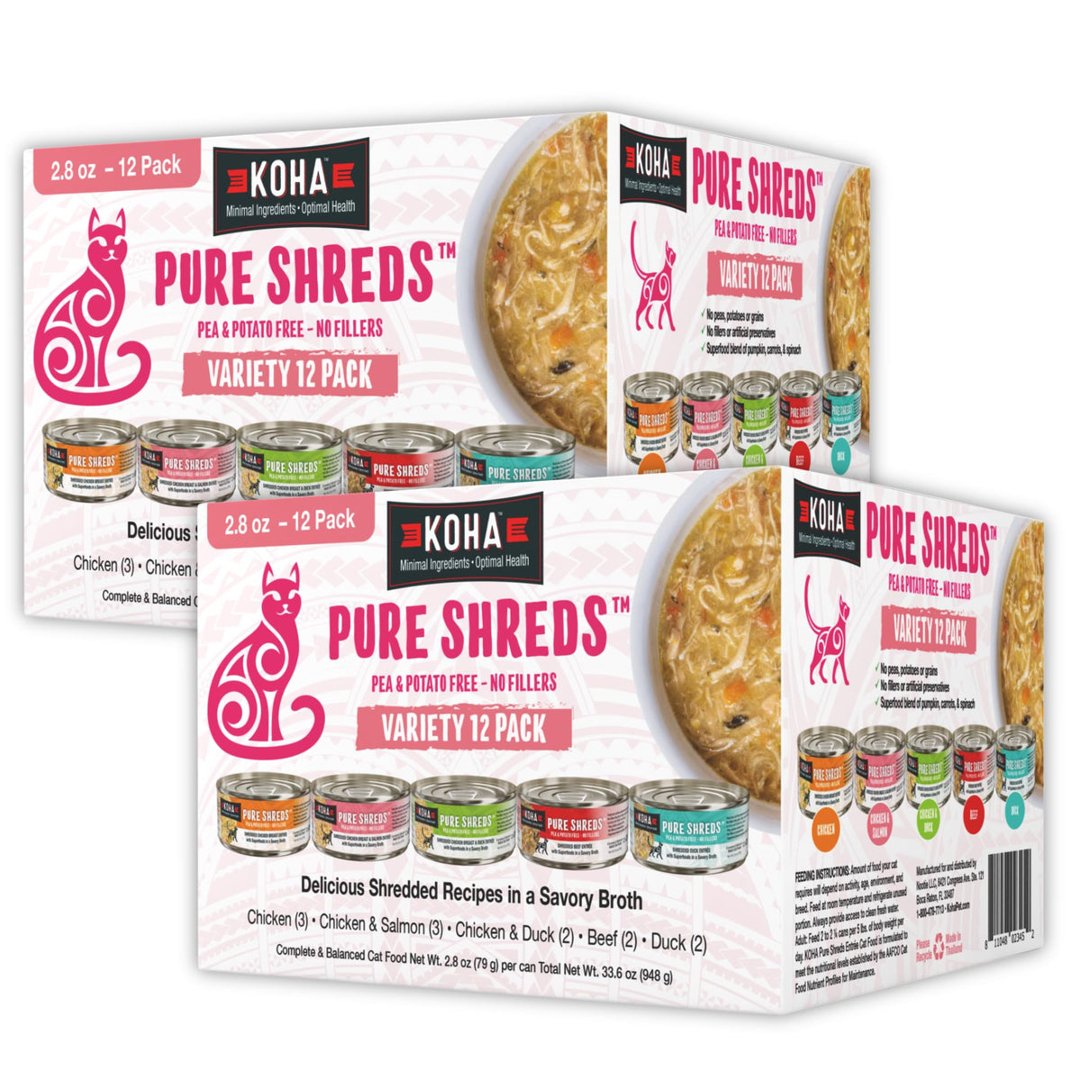 KOHA Pure Shreds beef cans showing tender shredded texture in savory broth ideal for picky eaters