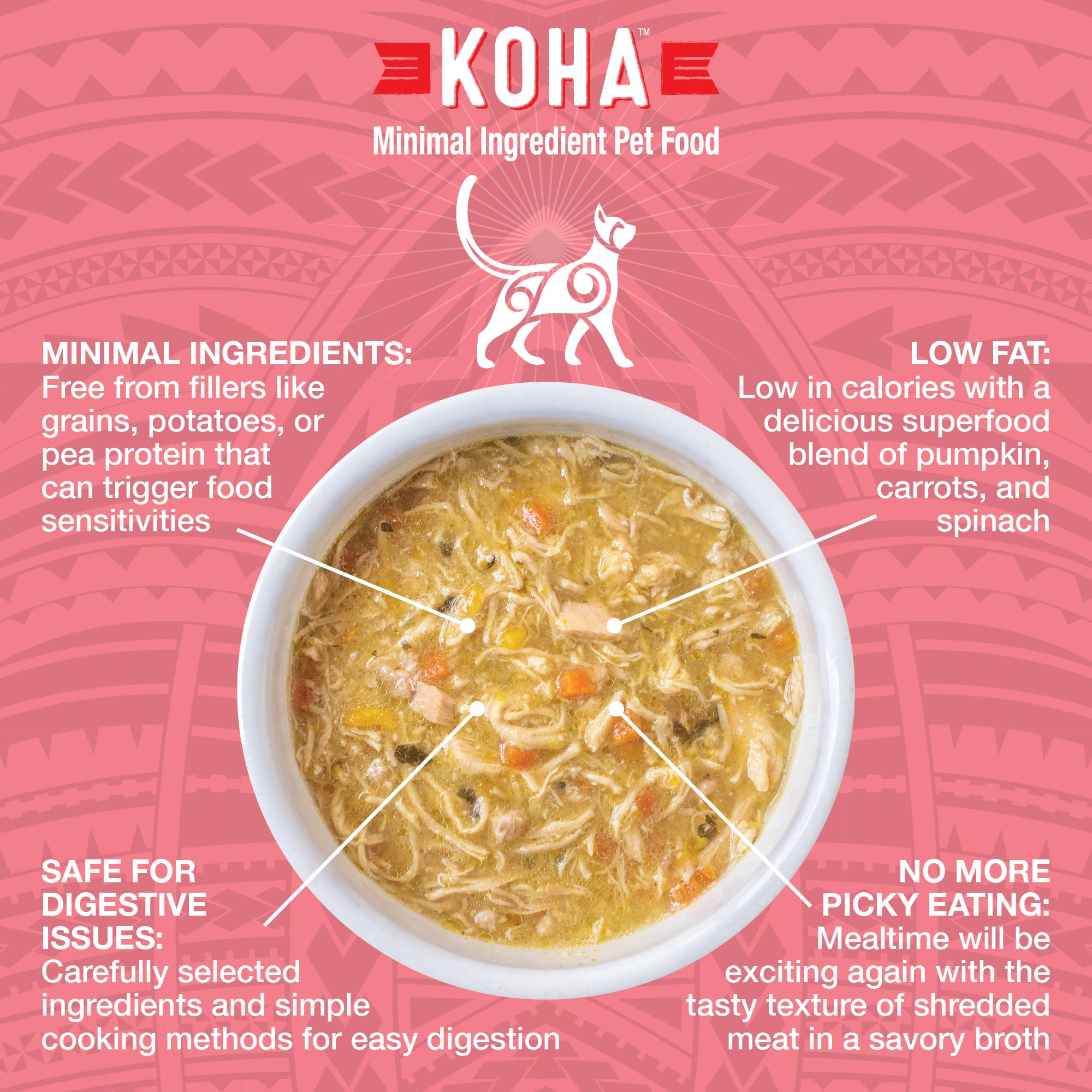 KOHA Pure Shreds chicken-salmon-entree broth close-up showing shredded texture.