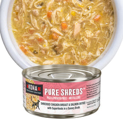 KOHA Pure Shreds chicken-salmon-entree cans in a 24-pack, an easy feeding option.